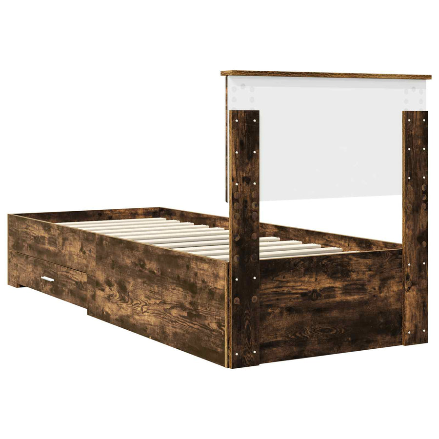 Bedframe Gerookt Eiken en Zilver 75 x 190 cm Bewerkt hout