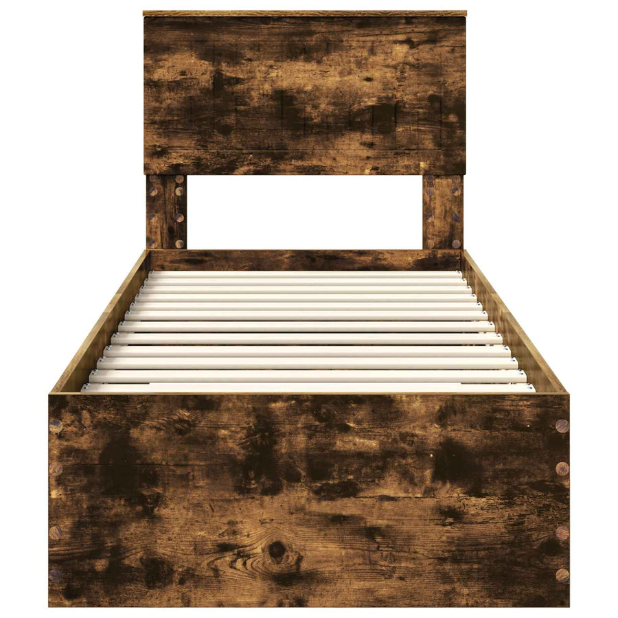 Bedframe Gerookt Eiken en Zilver 75 x 190 cm Bewerkt hout