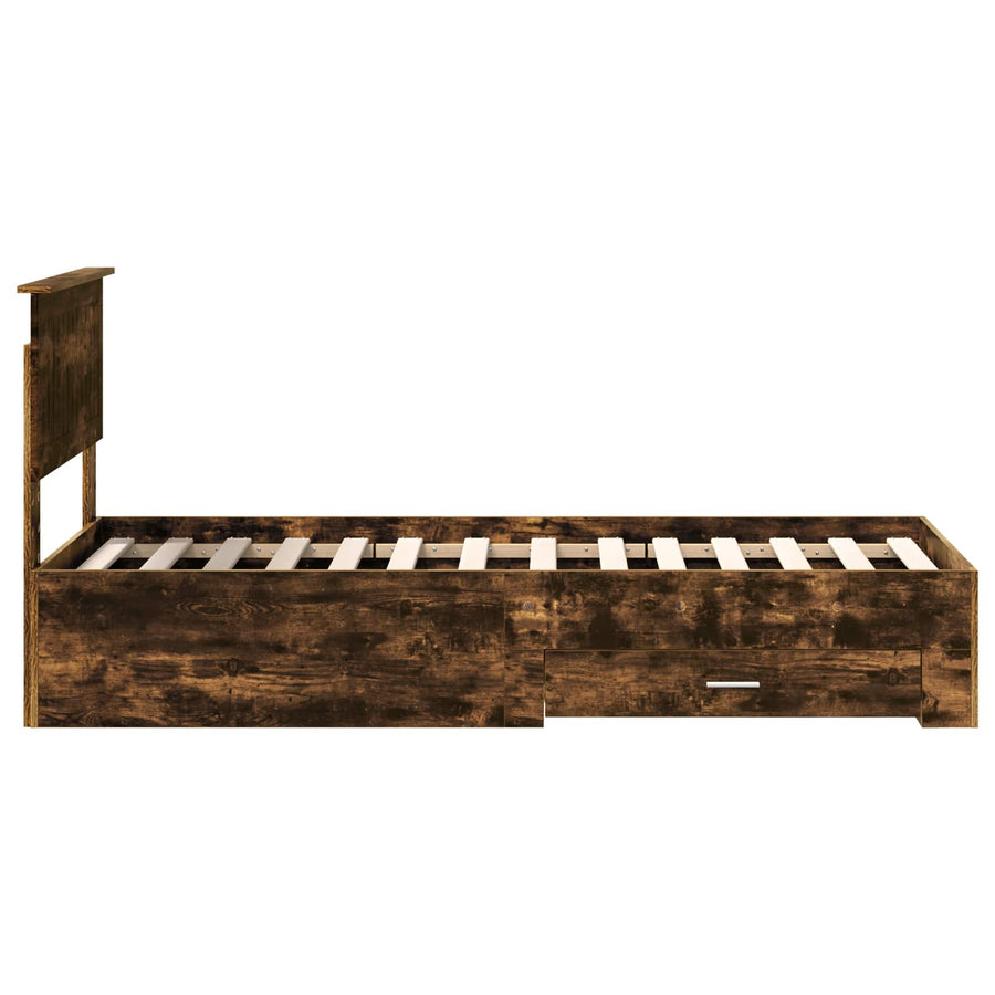 Bedframe Gerookt Eiken en Zilver 75 x 190 cm Bewerkt hout