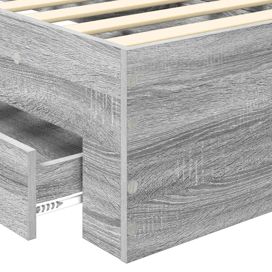 Bedframe Grijs Sonoma en Zilver 75 x 190 cm Bewerkt hout