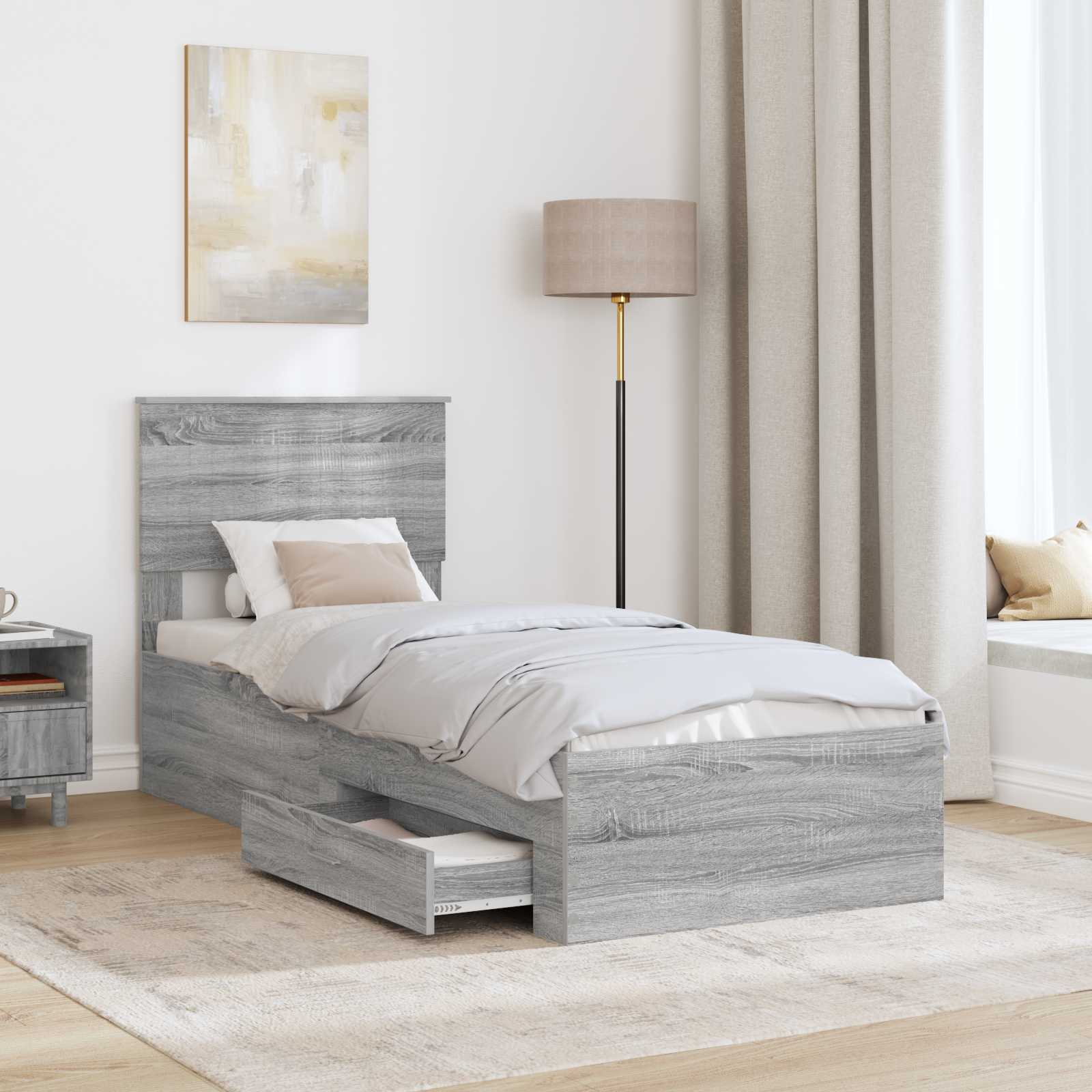 Bedframe Grijs Sonoma en Zilver 75 x 190 cm Bewerkt hout