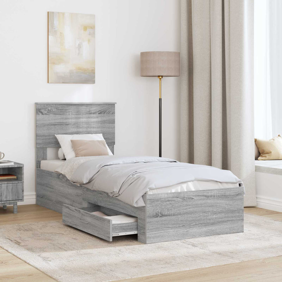Bedframe Grijs Sonoma en Zilver 75 x 190 cm Bewerkt hout