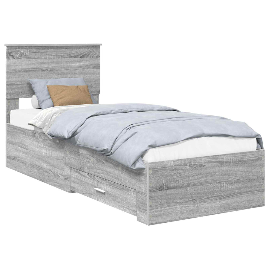 Bedframe Grijs Sonoma en Zilver 75 x 190 cm Bewerkt hout