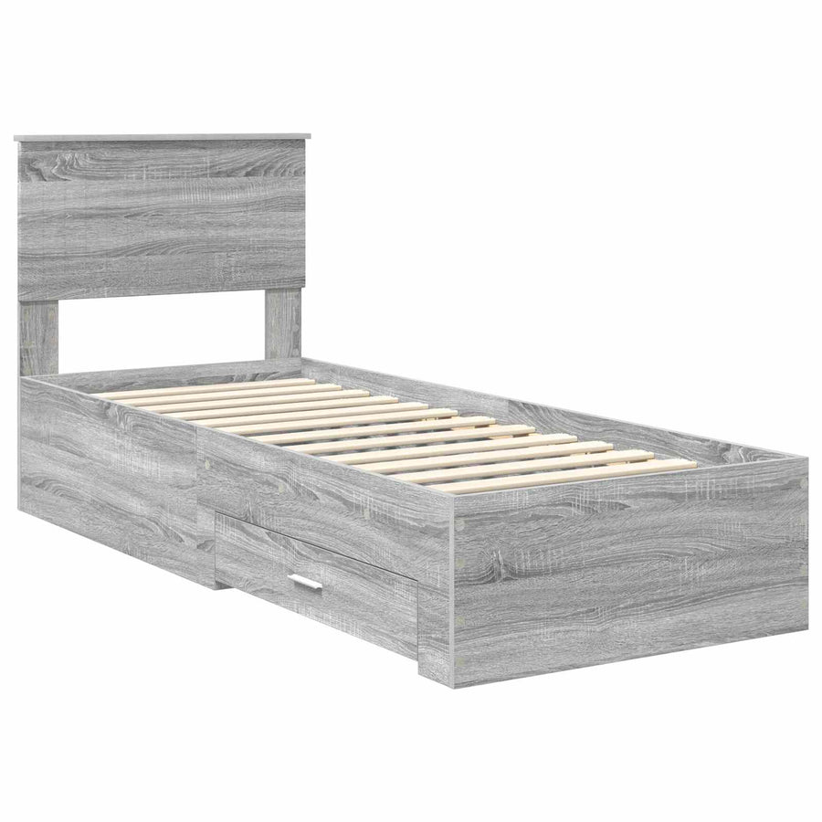 Bedframe Grijs Sonoma en Zilver 75 x 190 cm Bewerkt hout