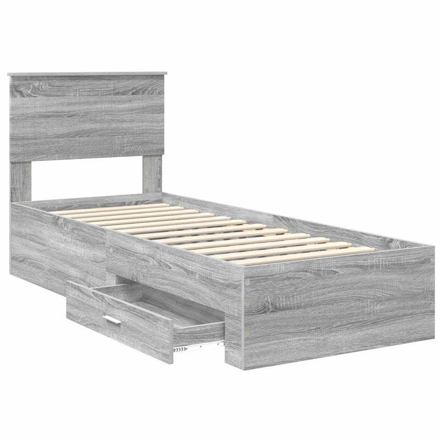 Bedframe Grijs Sonoma en Zilver 75 x 190 cm Bewerkt hout