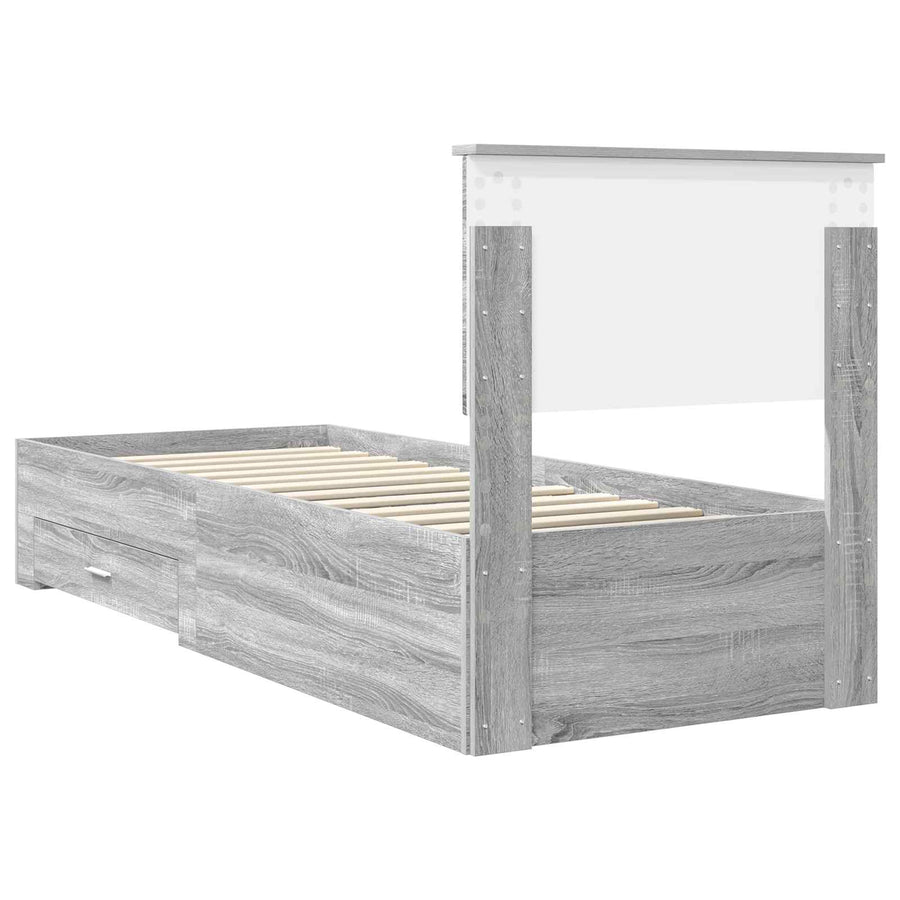 Bedframe Grijs Sonoma en Zilver 75 x 190 cm Bewerkt hout