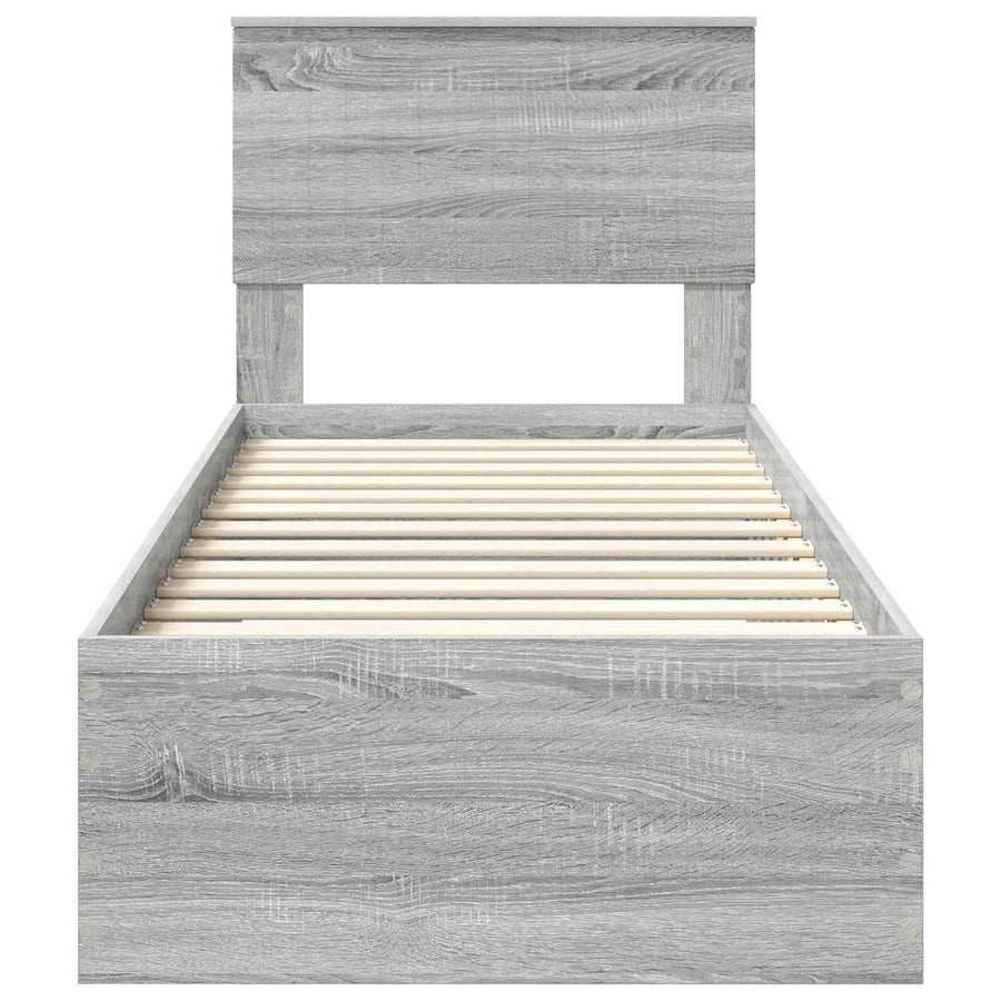 Bedframe Grijs Sonoma en Zilver 75 x 190 cm Bewerkt hout