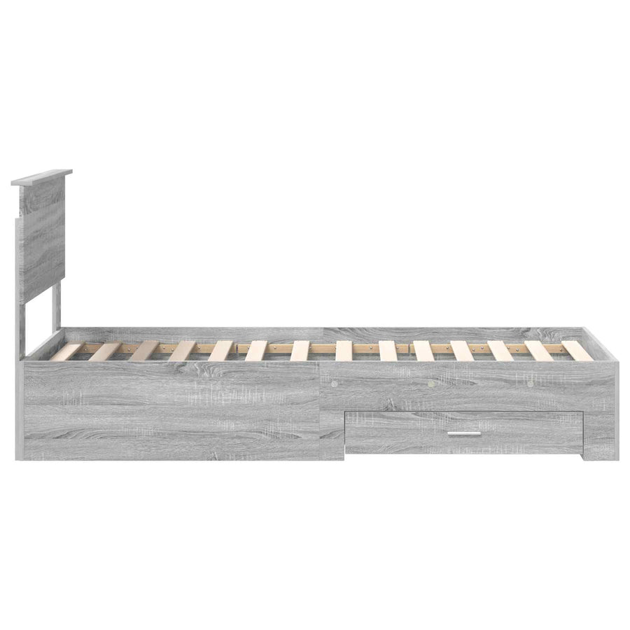 Bedframe Grijs Sonoma en Zilver 75 x 190 cm Bewerkt hout