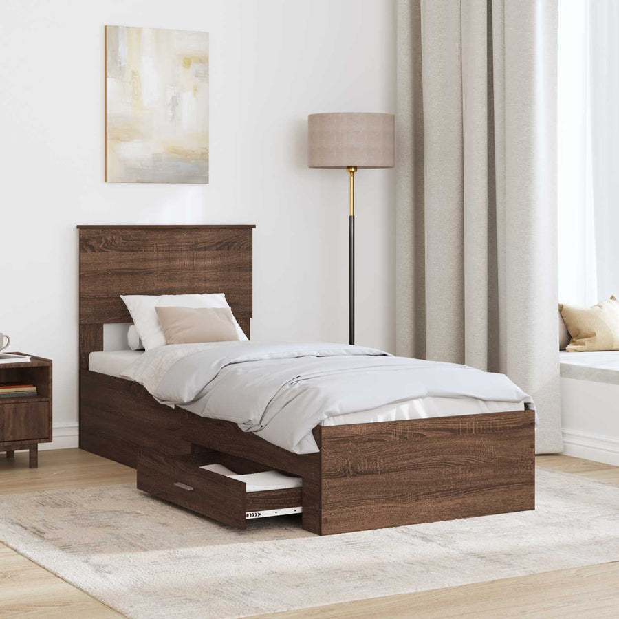 Bedframe Bruin Eiken en Zilver 75 x 190 cm Bewerkt hout