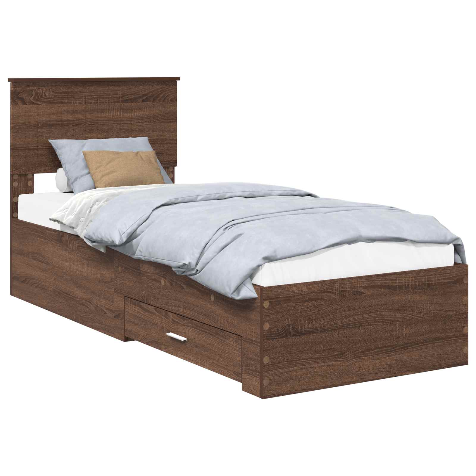Bedframe Bruin Eiken en Zilver 75 x 190 cm Bewerkt hout