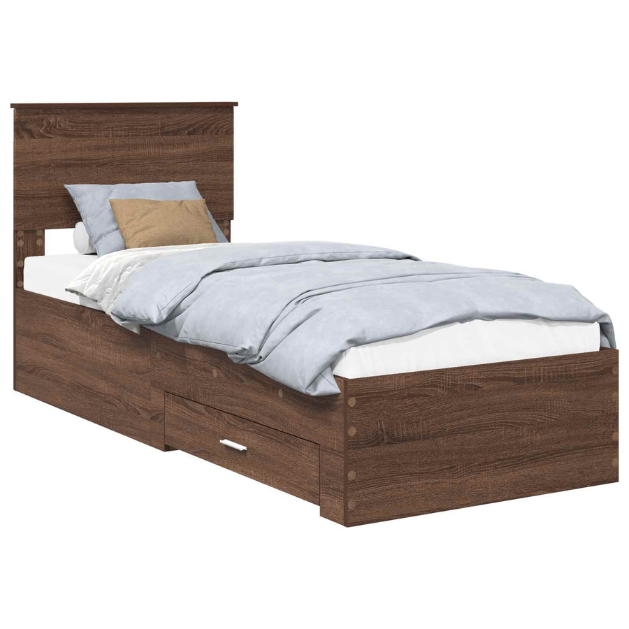 Bedframe Bruin Eiken en Zilver 75 x 190 cm Bewerkt hout