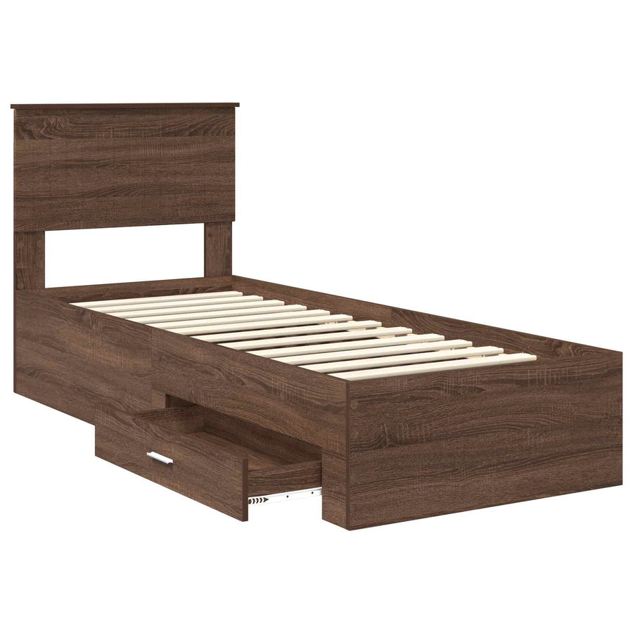 Bedframe Bruin Eiken en Zilver 75 x 190 cm Bewerkt hout