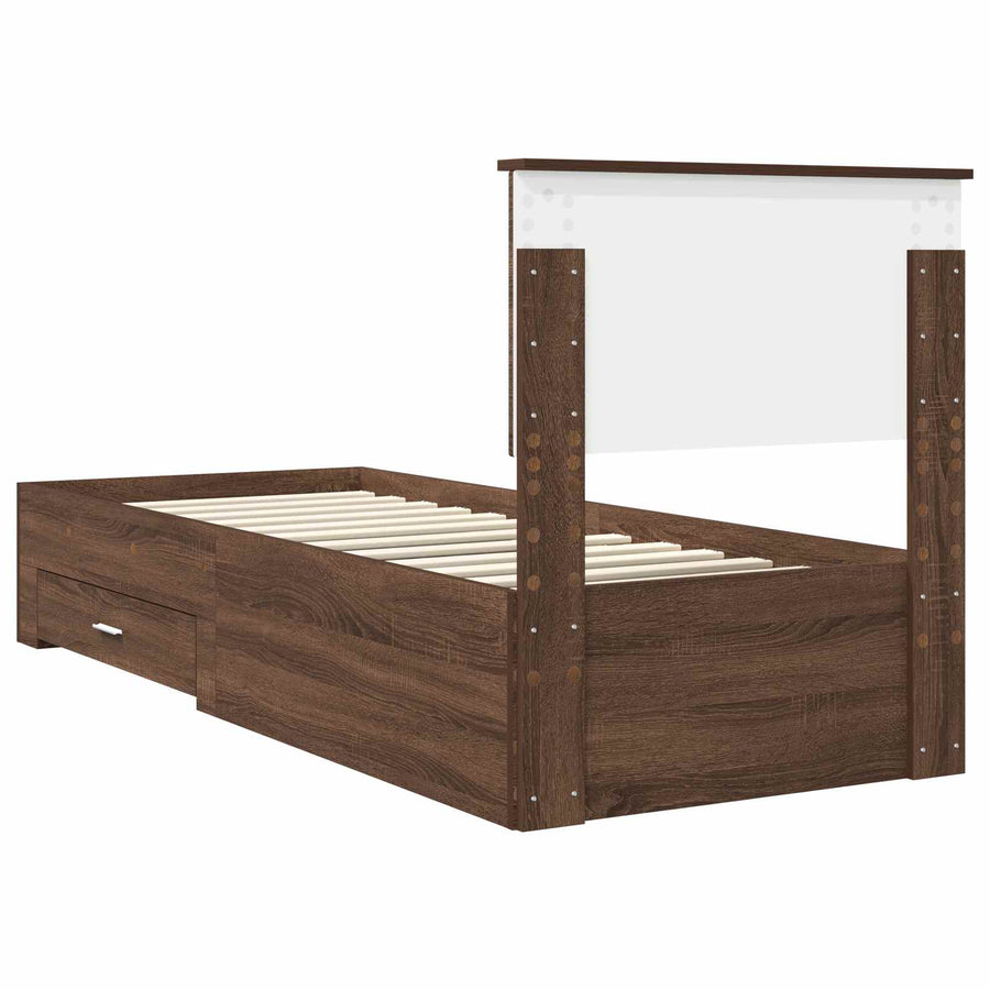Bedframe Bruin Eiken en Zilver 75 x 190 cm Bewerkt hout