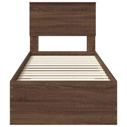 Bedframe Bruin Eiken en Zilver 75 x 190 cm Bewerkt hout