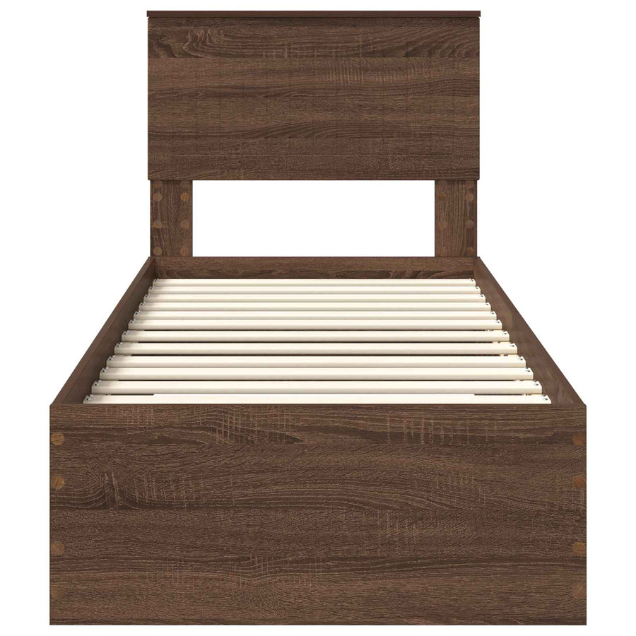Bedframe Bruin Eiken en Zilver 75 x 190 cm Bewerkt hout