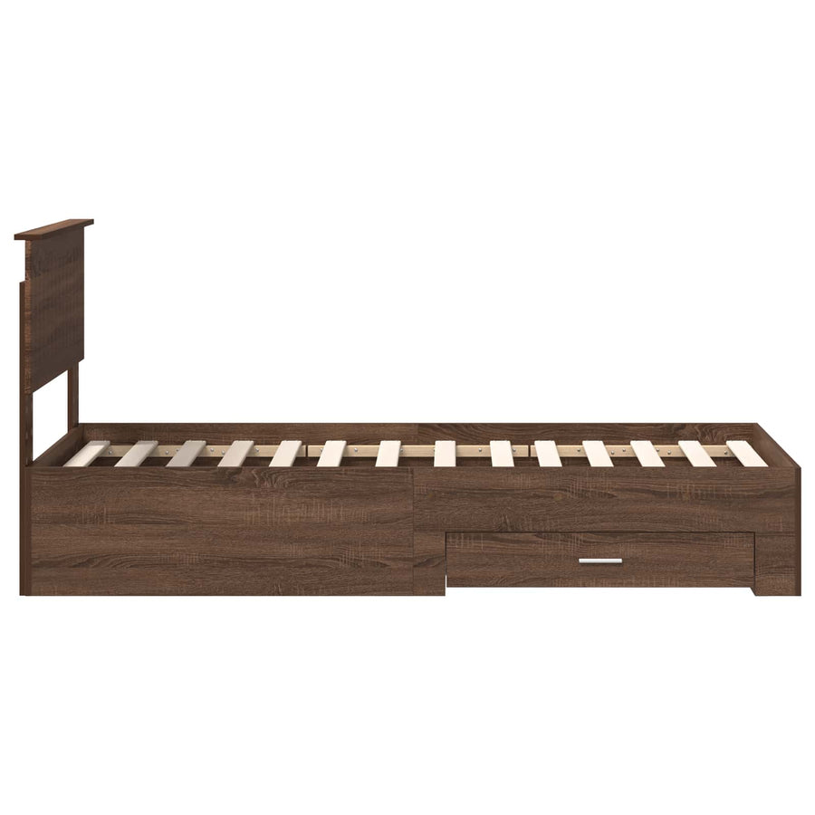 Bedframe Bruin Eiken en Zilver 75 x 190 cm Bewerkt hout