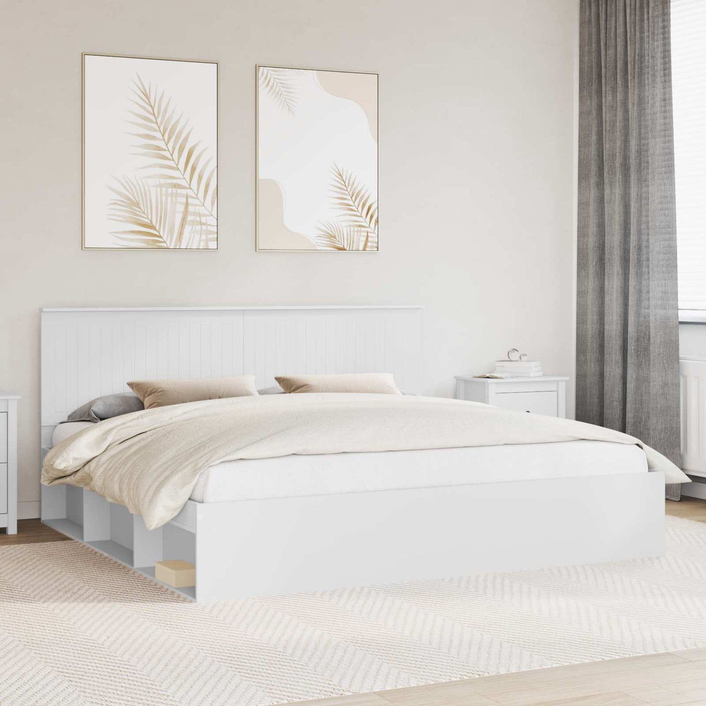 Bedframe met hoofdeinde Wit 200 x 200 cm Massief grenenhout