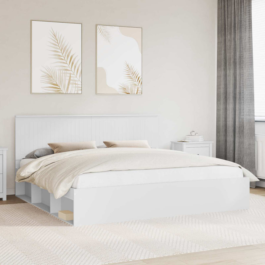 Bedframe met hoofdeinde Wit 200 x 200 cm Massief grenenhout