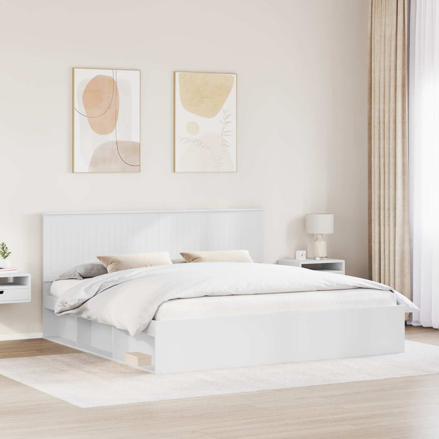 Bedframe met hoofdeinde Wit 200 x 200 cm Massief grenenhout