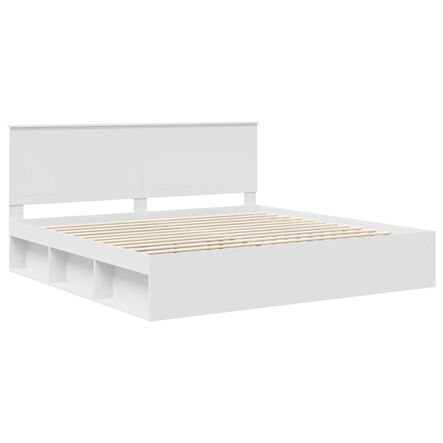 Bedframe met hoofdeinde Wit 200 x 200 cm Massief grenenhout