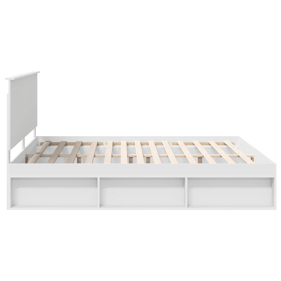 Bedframe met hoofdeinde Wit 200 x 200 cm Massief grenenhout