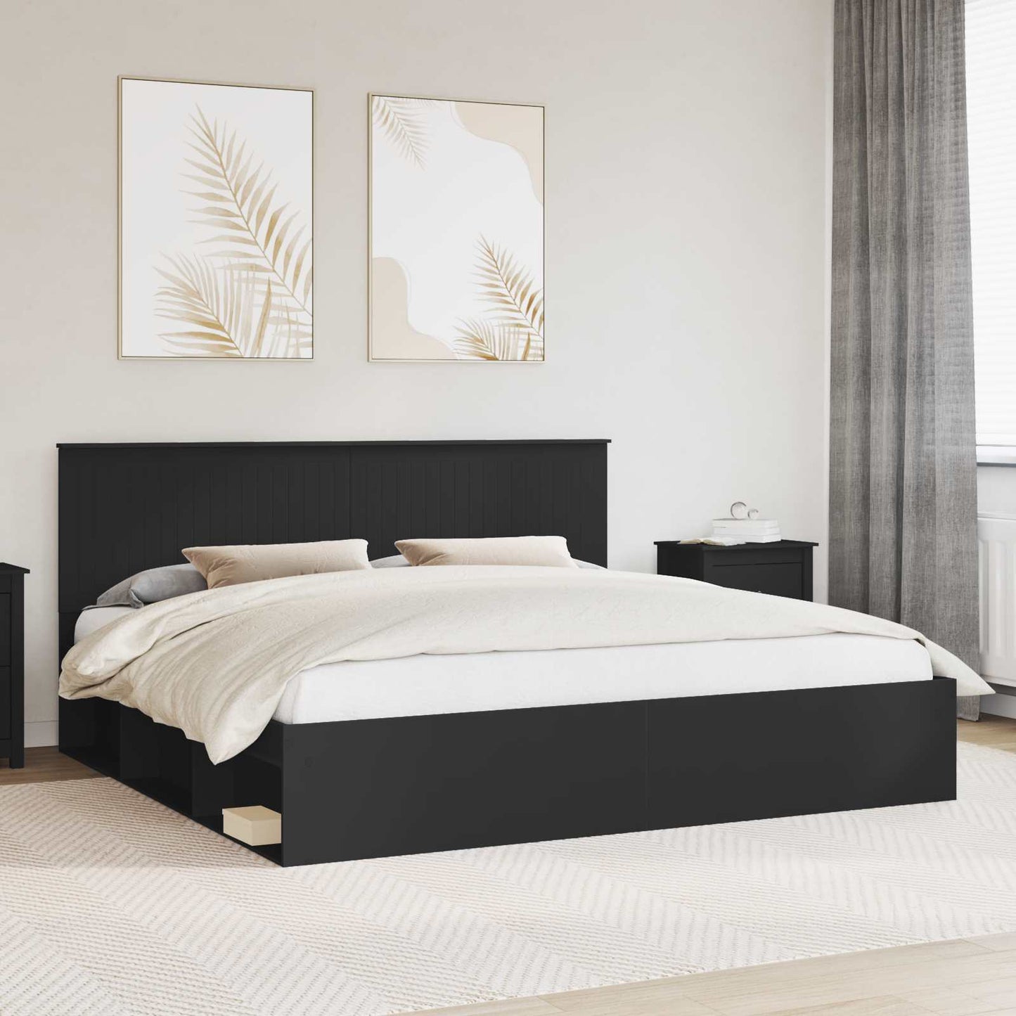 Bedframe met hoofdeinde Zwart 200 x 200 cm Massief grenenhout