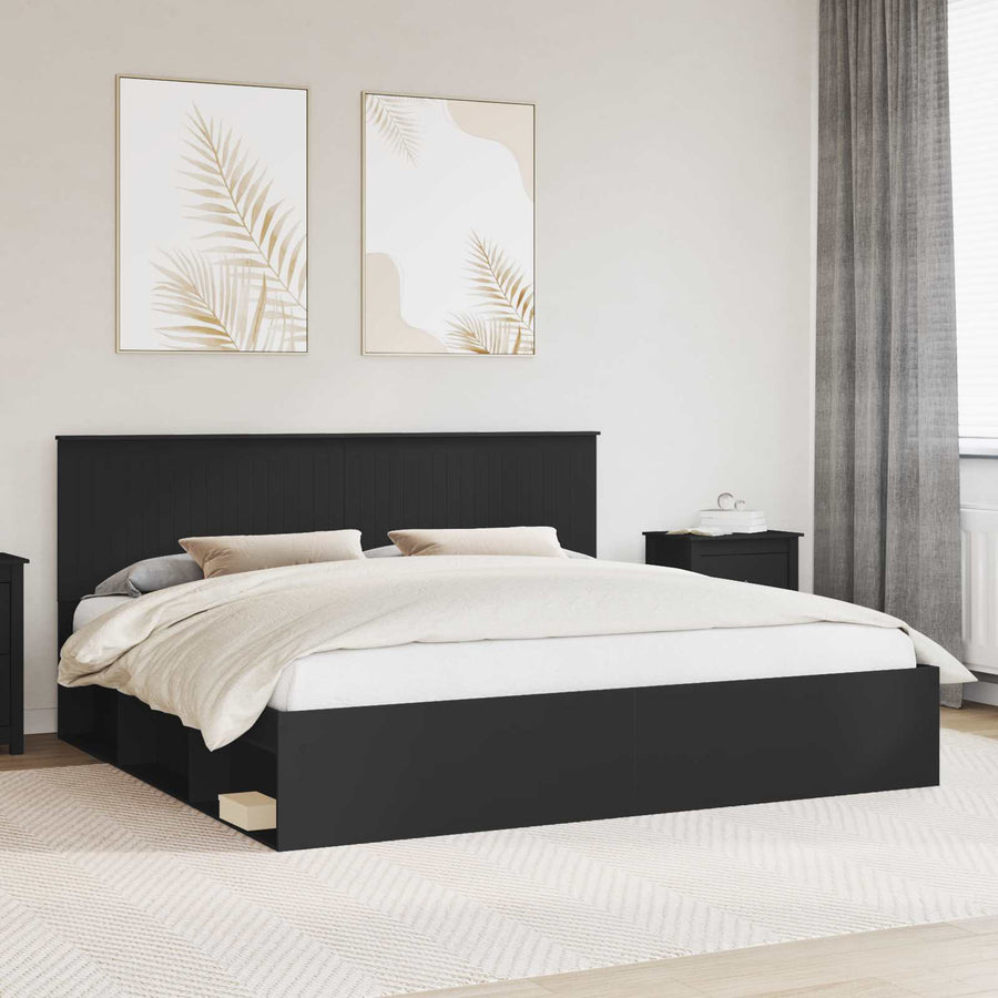 Bedframe met hoofdeinde Zwart 200 x 200 cm Massief grenenhout