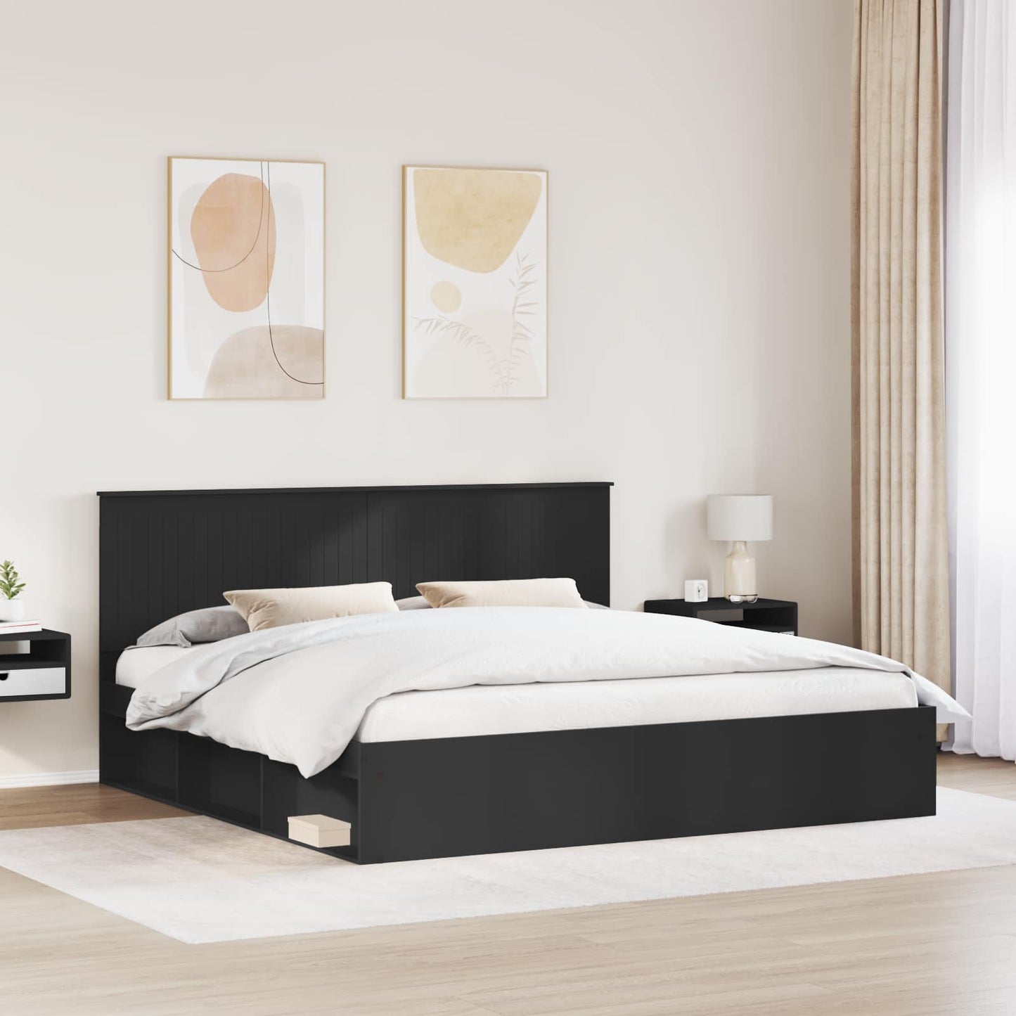 Bedframe met hoofdeinde Zwart 200 x 200 cm Massief grenenhout