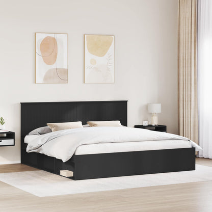 Bedframe met hoofdeinde Zwart 200 x 200 cm Massief grenenhout