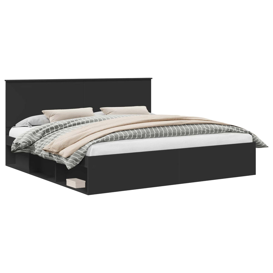 Bedframe met hoofdeinde Zwart 200 x 200 cm Massief grenenhout