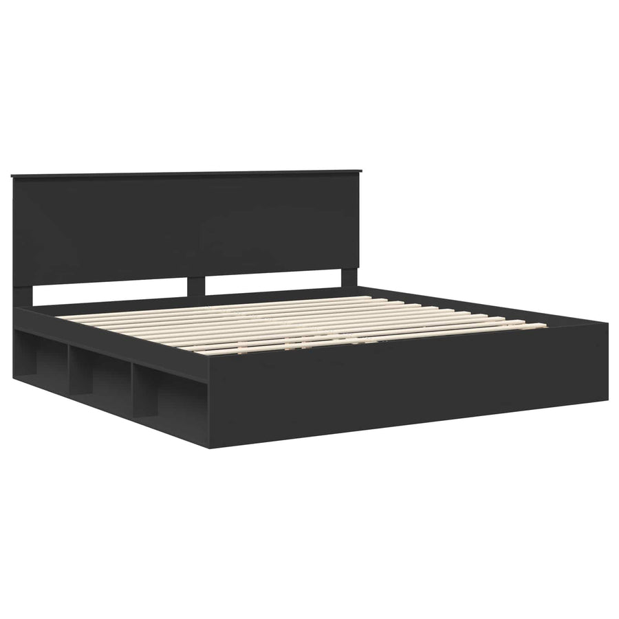 Bedframe met hoofdeinde Zwart 200 x 200 cm Massief grenenhout