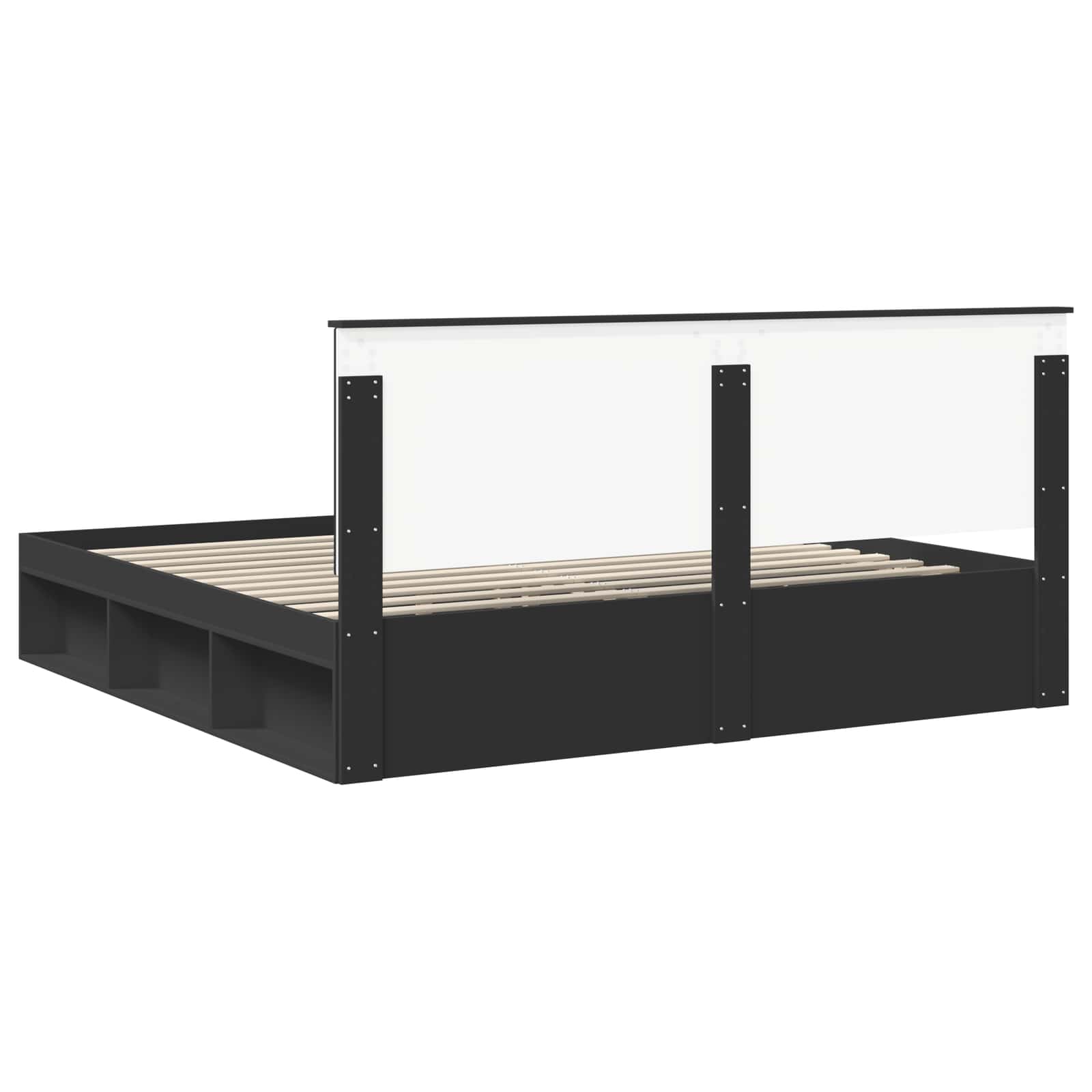 Bedframe met hoofdeinde Zwart 200 x 200 cm Massief grenenhout