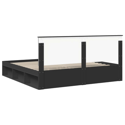 Bedframe met hoofdeinde Zwart 200 x 200 cm Massief grenenhout