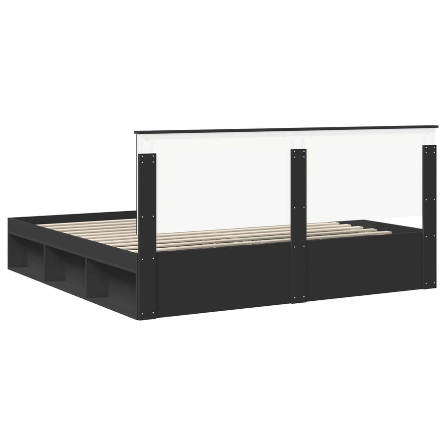 Bedframe met hoofdeinde Zwart 200 x 200 cm Massief grenenhout
