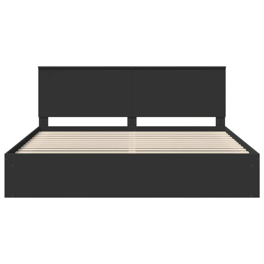 Bedframe met hoofdeinde Zwart 200 x 200 cm Massief grenenhout