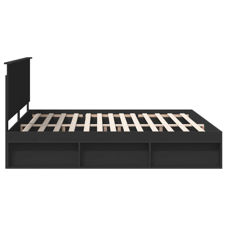 Bedframe met hoofdeinde Zwart 200 x 200 cm Massief grenenhout