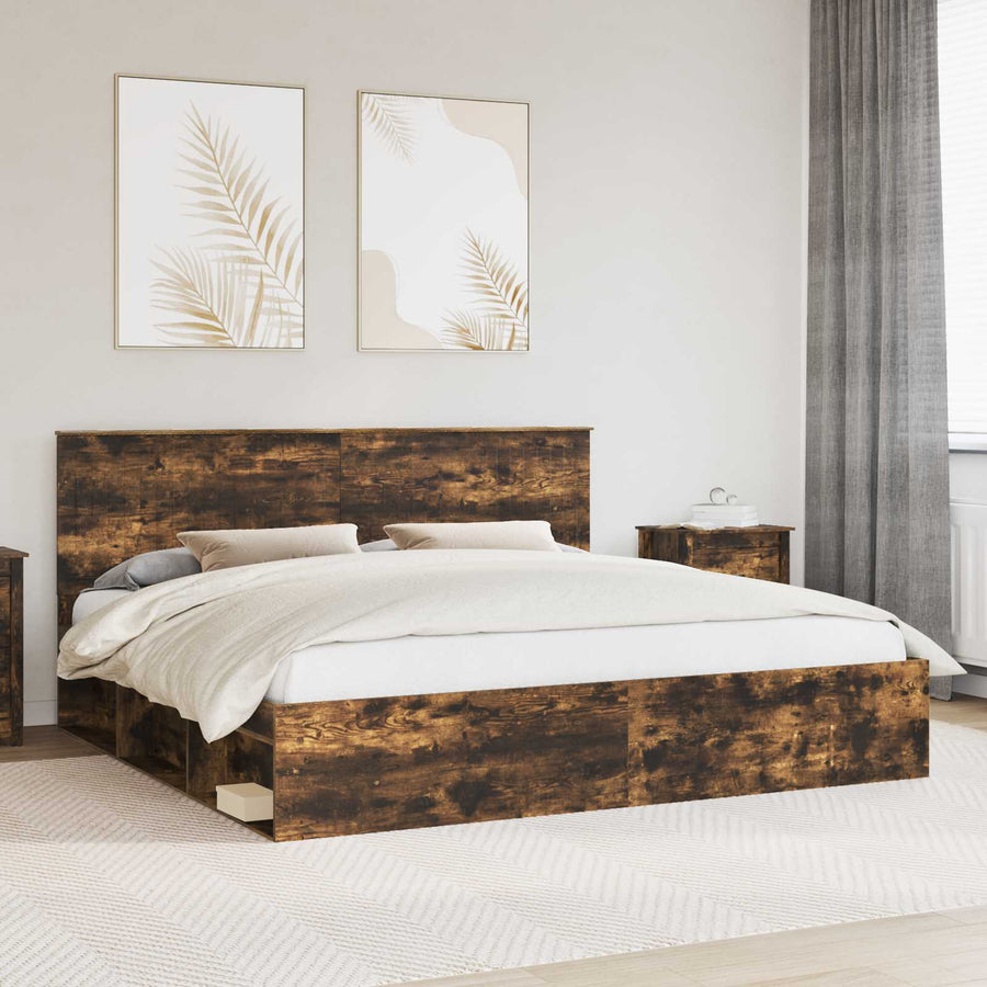 Bedframe Gerookt eiken 200 x 200 cm Massief grenenhout
