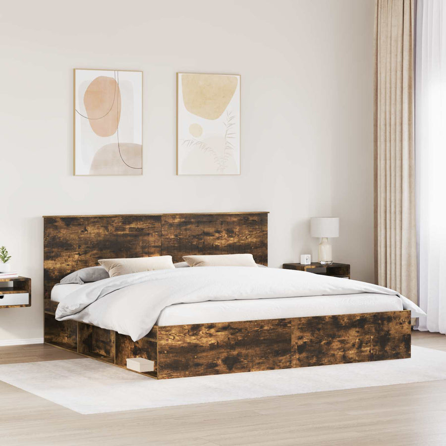 Bedframe Gerookt eiken 200 x 200 cm Massief grenenhout