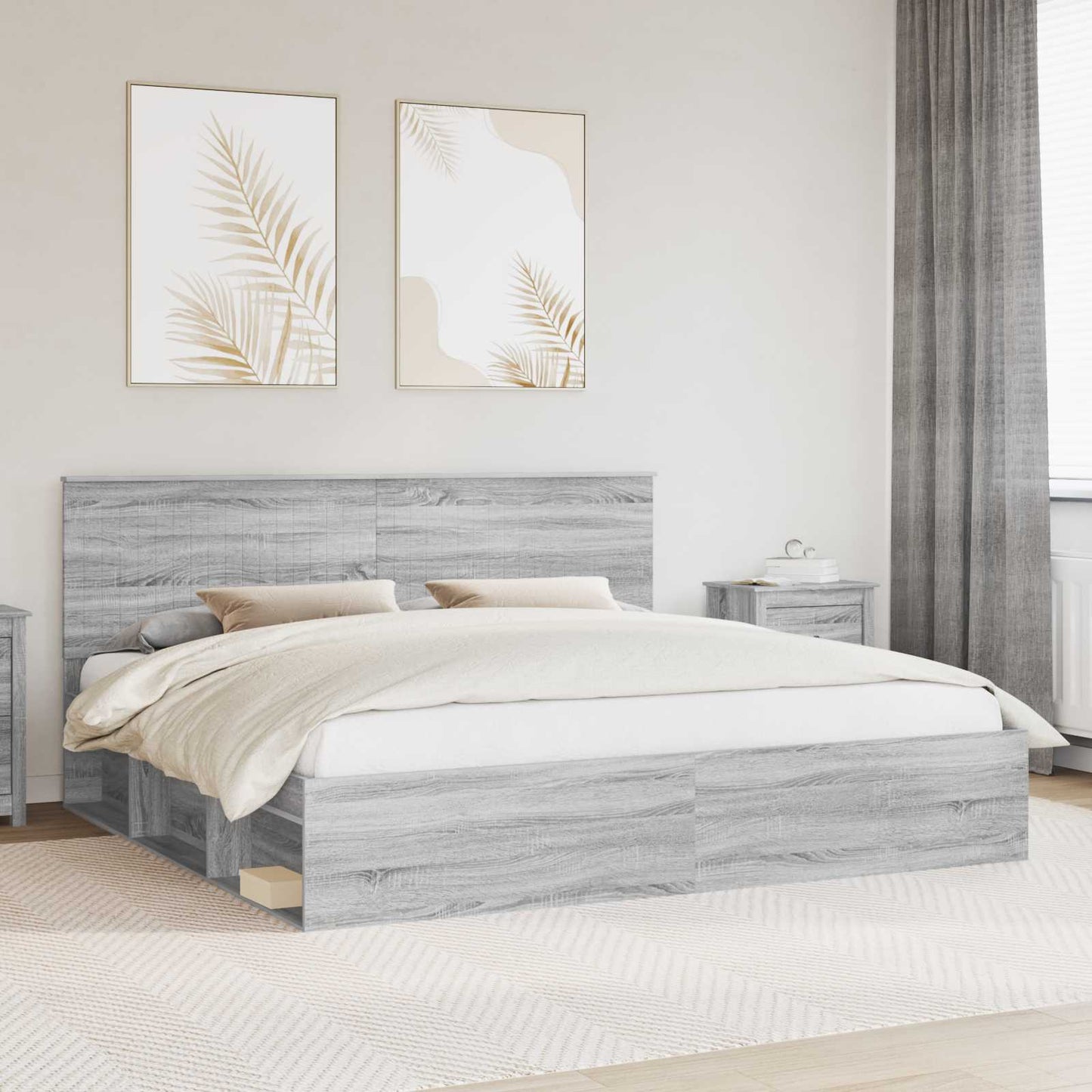 Bedframe Grijs Sonoma 200 x 200 cm Massief grenenhout
