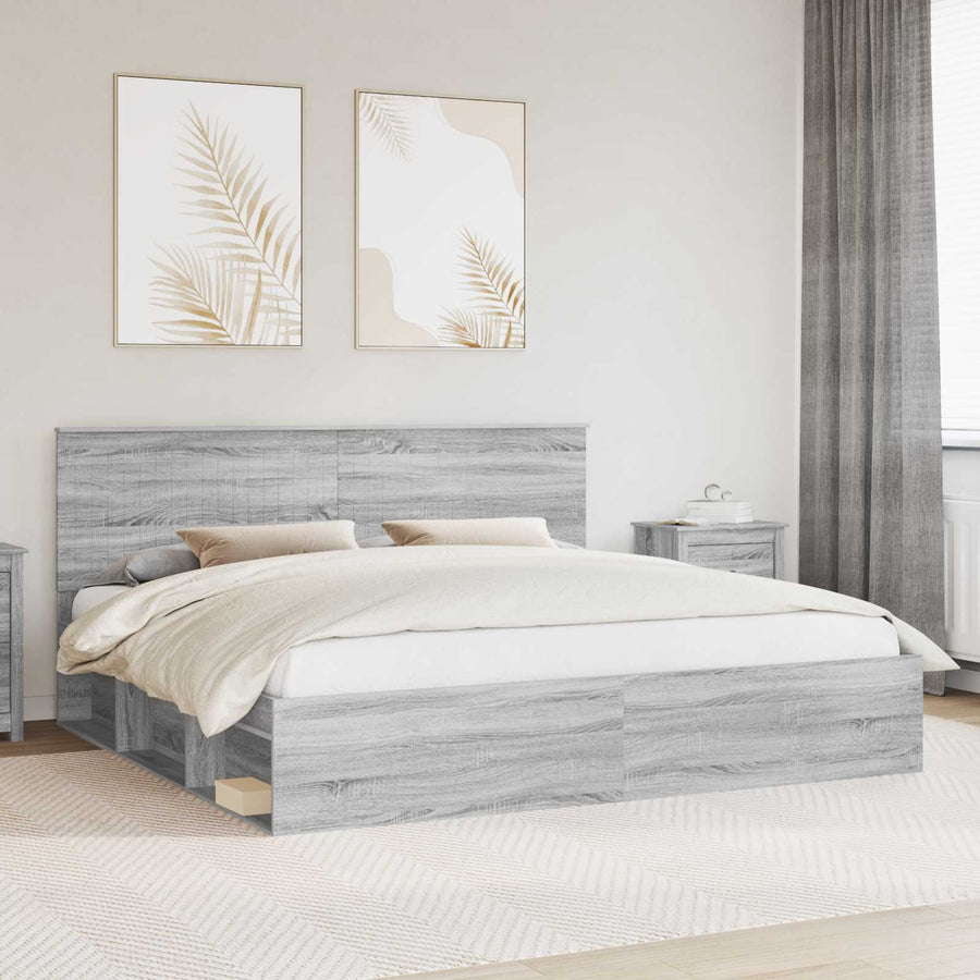 Bedframe Grijs Sonoma 200 x 200 cm Massief grenenhout