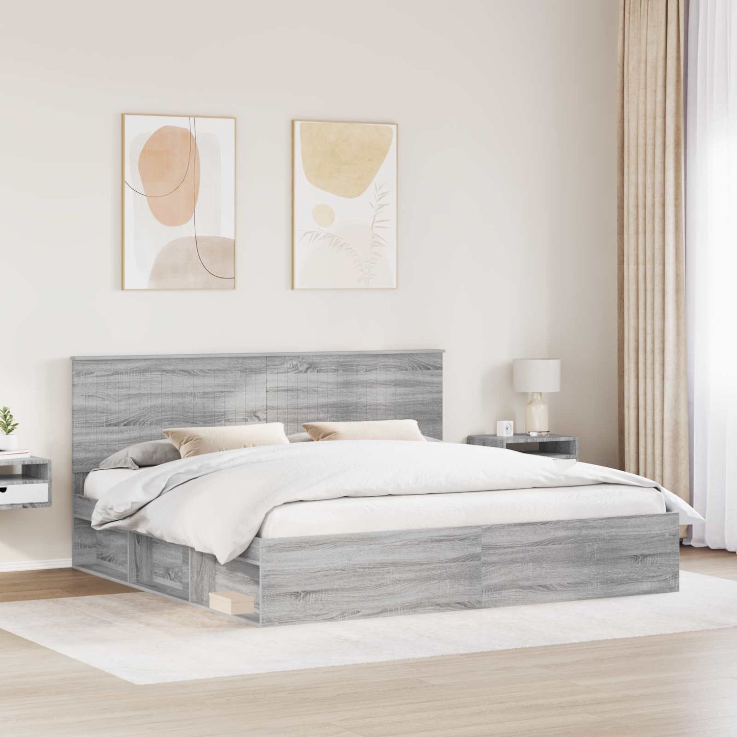 Bedframe Grijs Sonoma 200 x 200 cm Massief grenenhout