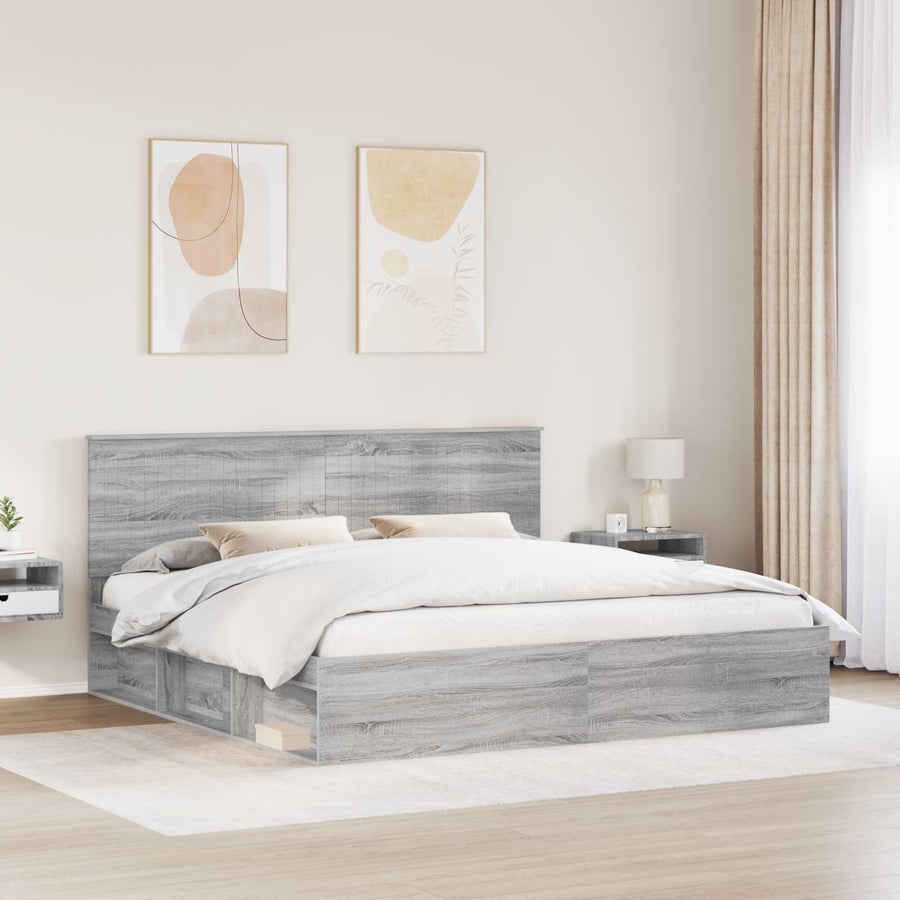Bedframe Grijs Sonoma 200 x 200 cm Massief grenenhout