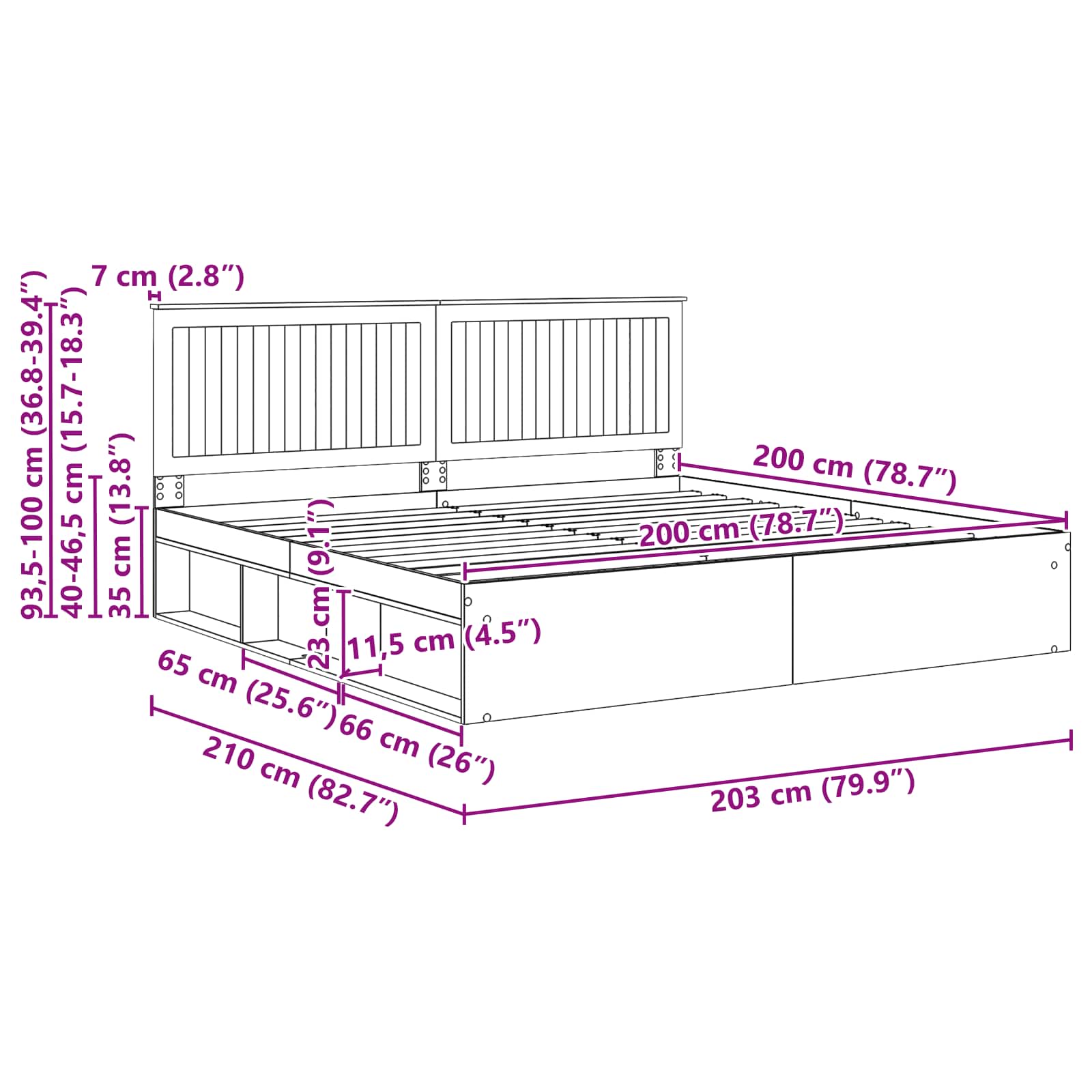 Bedframe Grijs Sonoma 200 x 200 cm Massief grenenhout