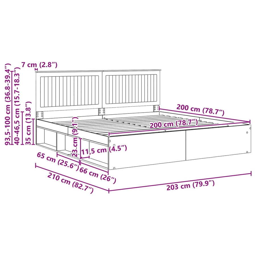 Bedframe Grijs Sonoma 200 x 200 cm Massief grenenhout