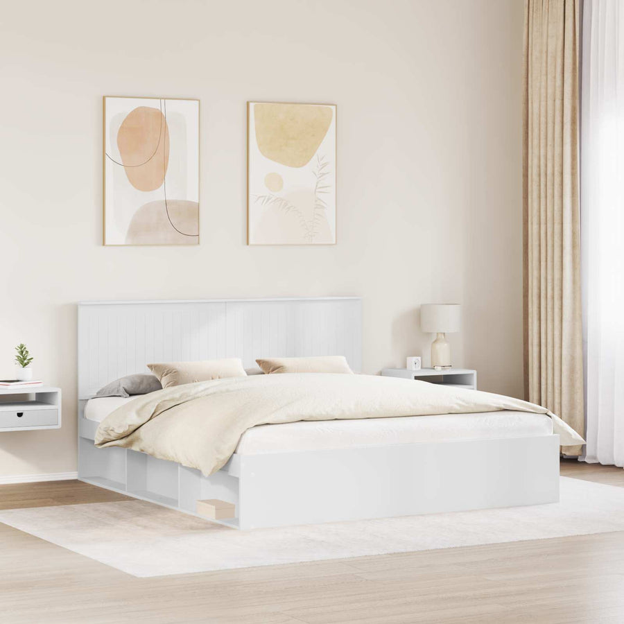 Bedframe met hoofdeinde Wit 180 x 200 cm Massief grenenhout