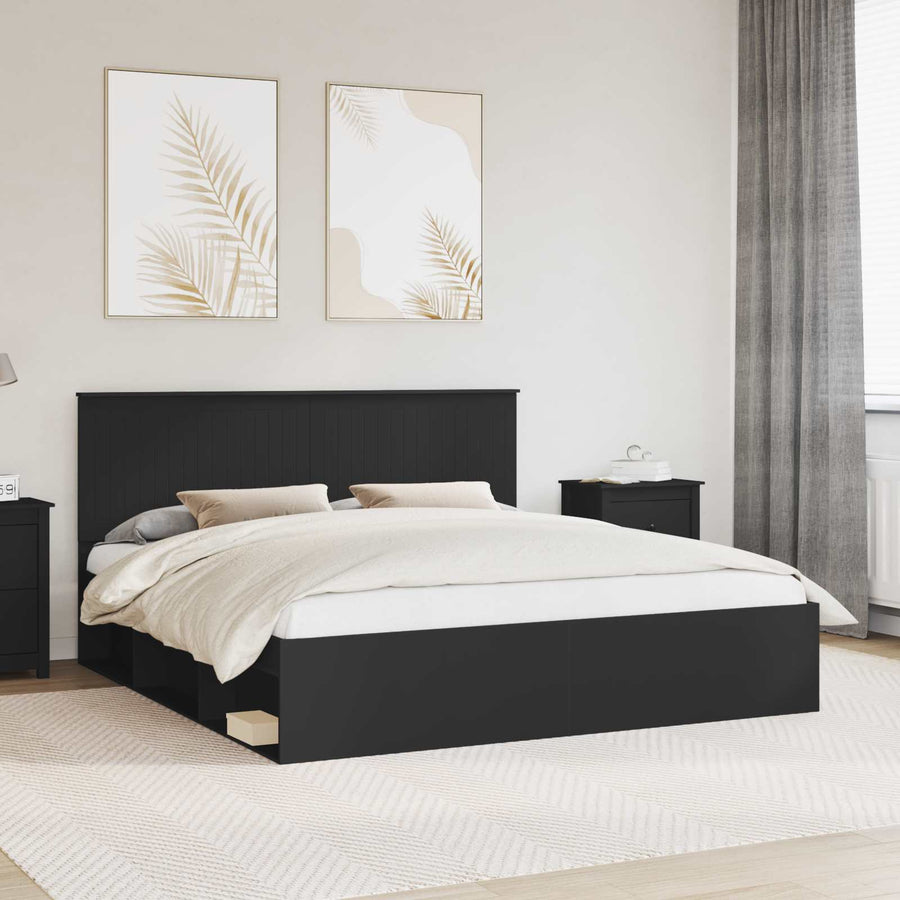 Bedframe met hoofdeinde Zwart 180 x 200 cm Massief grenenhout
