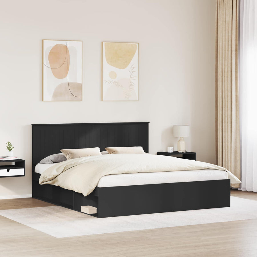 Bedframe met hoofdeinde Zwart 180 x 200 cm Massief grenenhout