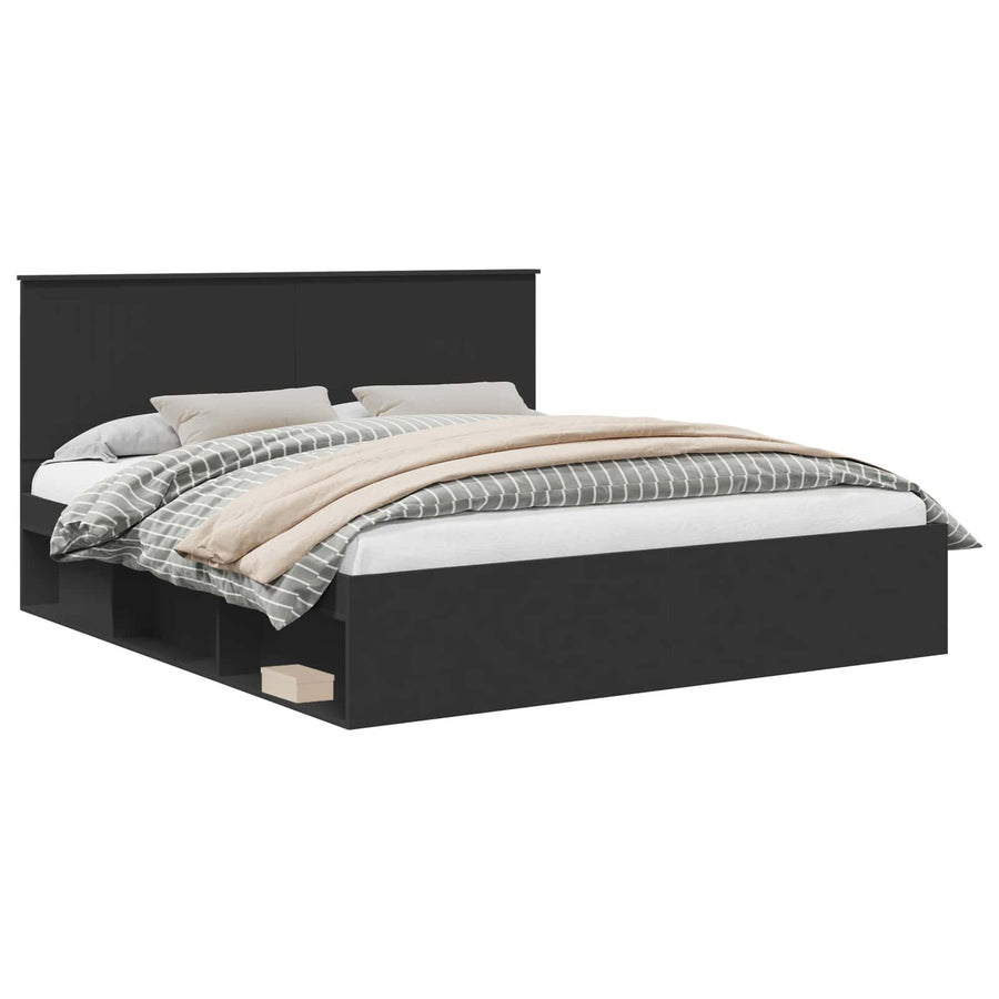 Bedframe met hoofdeinde Zwart 180 x 200 cm Massief grenenhout