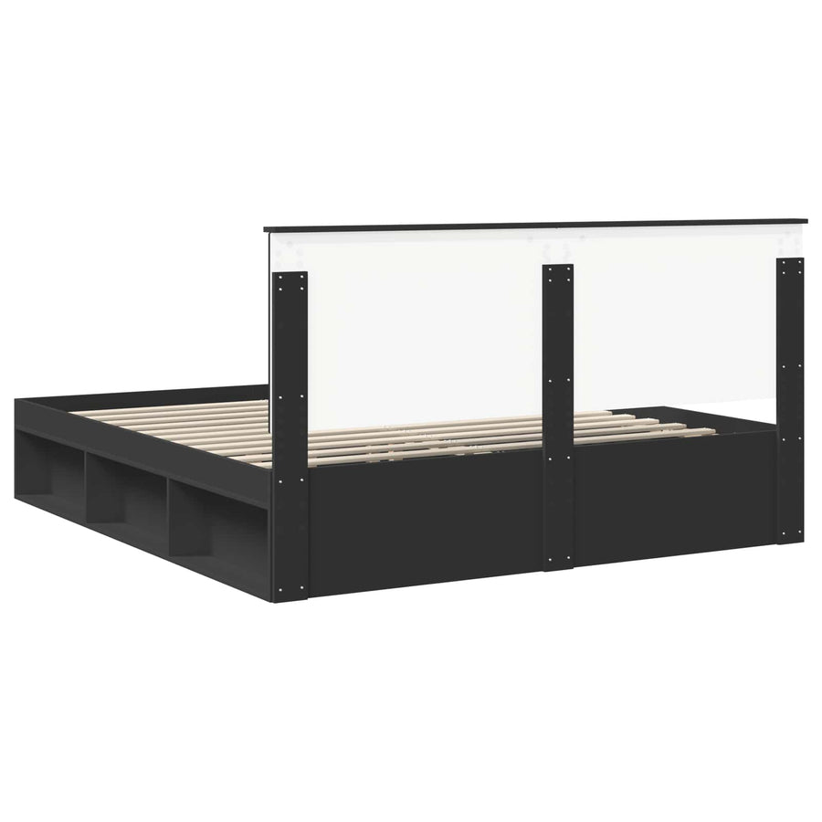 Bedframe met hoofdeinde Zwart 180 x 200 cm Massief grenenhout