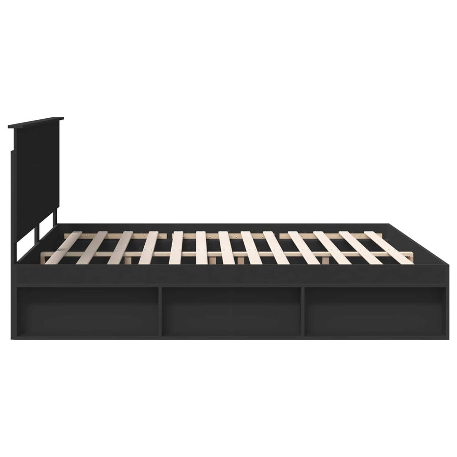 Bedframe met hoofdeinde Zwart 180 x 200 cm Massief grenenhout